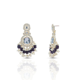 Yash Plum Brass Kundan Earrings