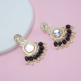 Yash Plum Brass Kundan Earrings