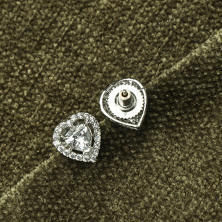 Zirconia Halo Heart Brass Stud Earrings