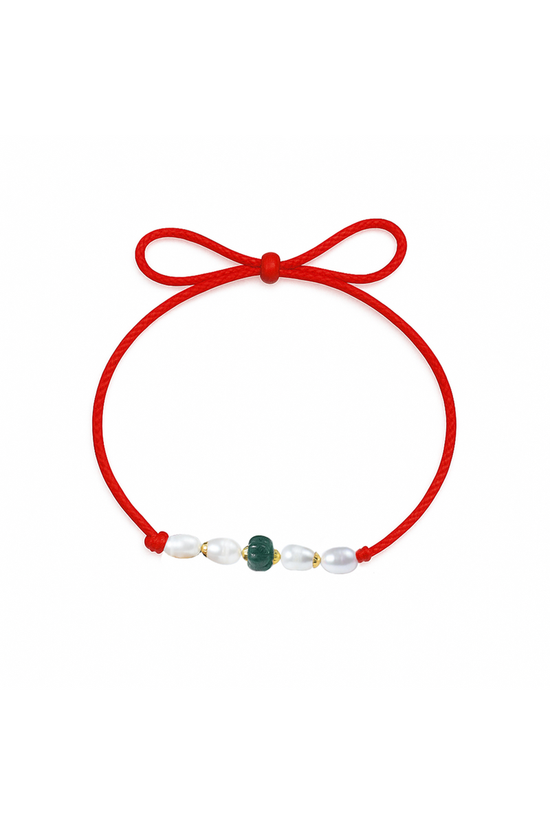 Round Carved Aventurine Real Pearl Bracelet