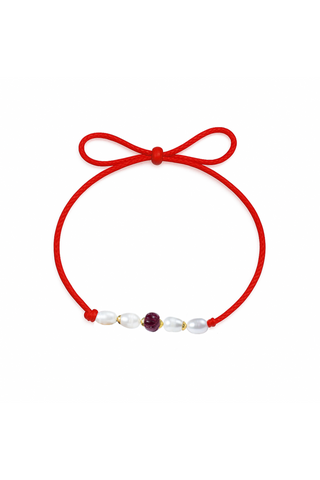 Real Pearl Bracelet  pear hand-carved aventurine gemstone on a red adjustable cord. 