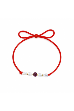 Carved Rubellite Real Pearl Bracelet