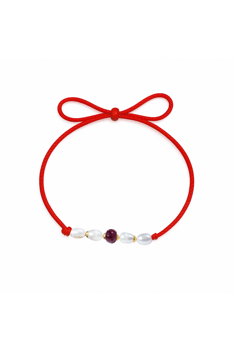 Carved Rubellite Real Pearl Bracelet
