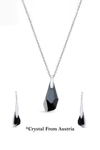 Nipura Certified 925 Sterling Silver Elegant Black Teardrop Austrian Crystal Pendant with free Chain- A Timeless Piece of Jewellery – Lifetime Guaranteed, Skin-Friendly & Tarnish-Resistant - Crystals from Austria