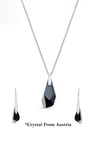 Nipura Certified 925 Sterling Silver Elegant Black Teardrop Austrian Crystal Pendant with free Chain- A Timeless Piece of Jewellery Lifetime Guaranteed, Skin-Friendly & Tarnish-Resistant - Crystals from Austria