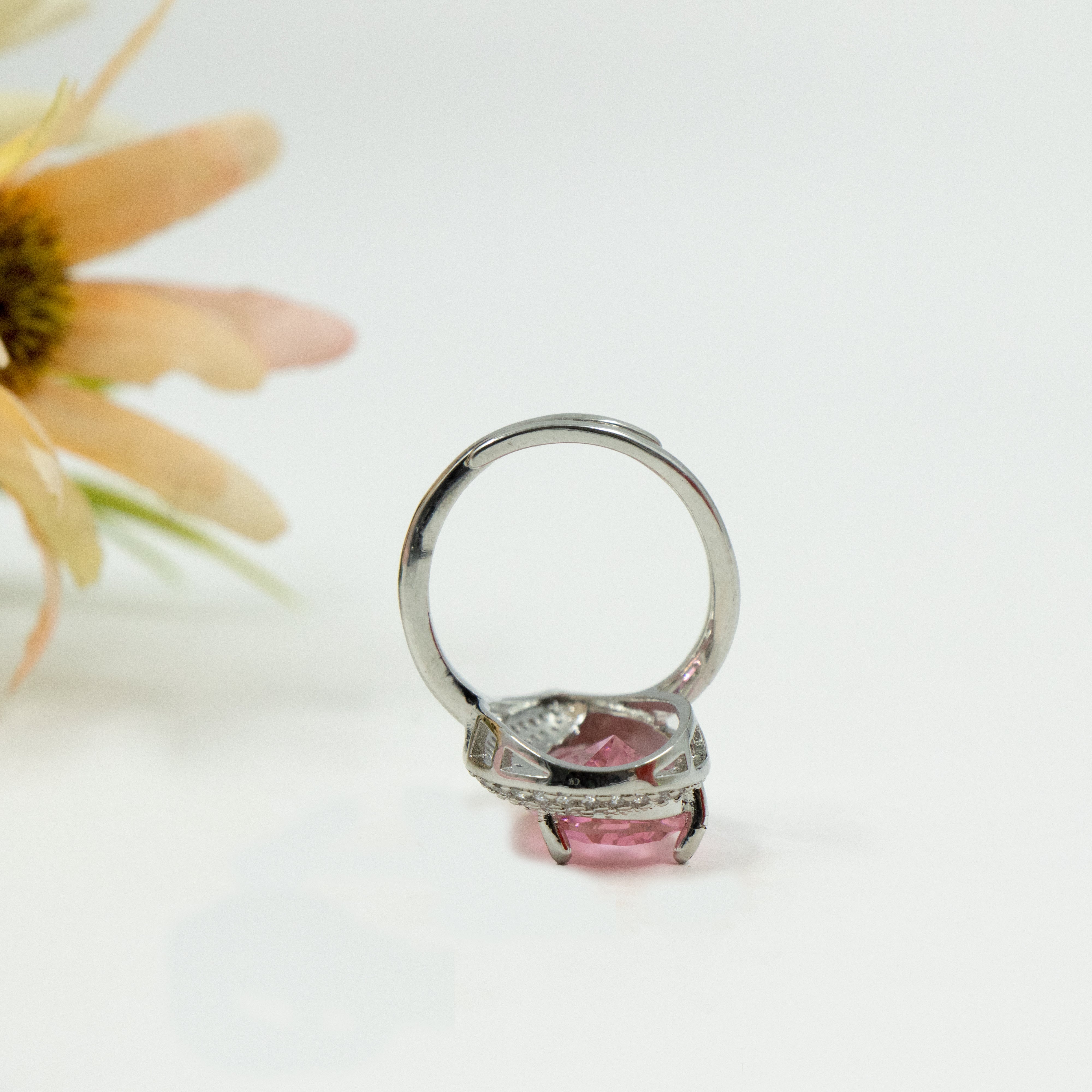 Silver Pink Drop Ring